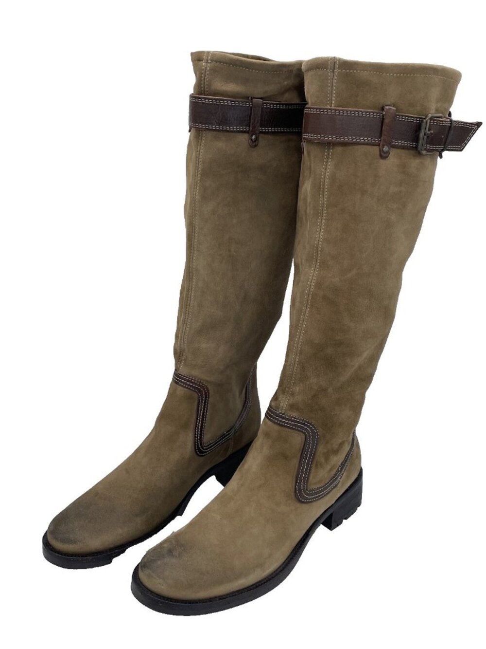 David's Women's Brown Nubuck Leather Buckle Riding Boots Made in Italy 7.5 EU 38